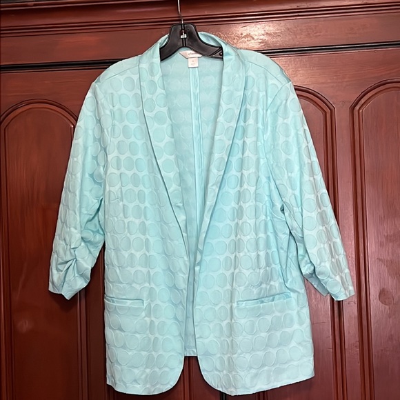 C J Banks  Aqua Stunning Open Blazer With Rutched Sleeves Size 2X - Picture 1 of 13